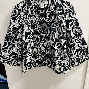 Laura Ashley Black and White Graphic One Button Swing Blazer Size M